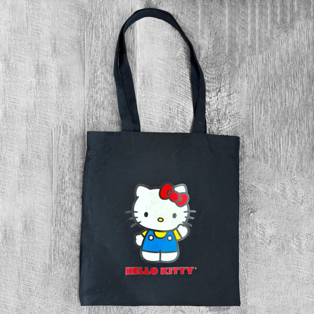 Sanrio Hello Kitty Black Canvas Tote Bag Graphic Shopper Shoulder Bag